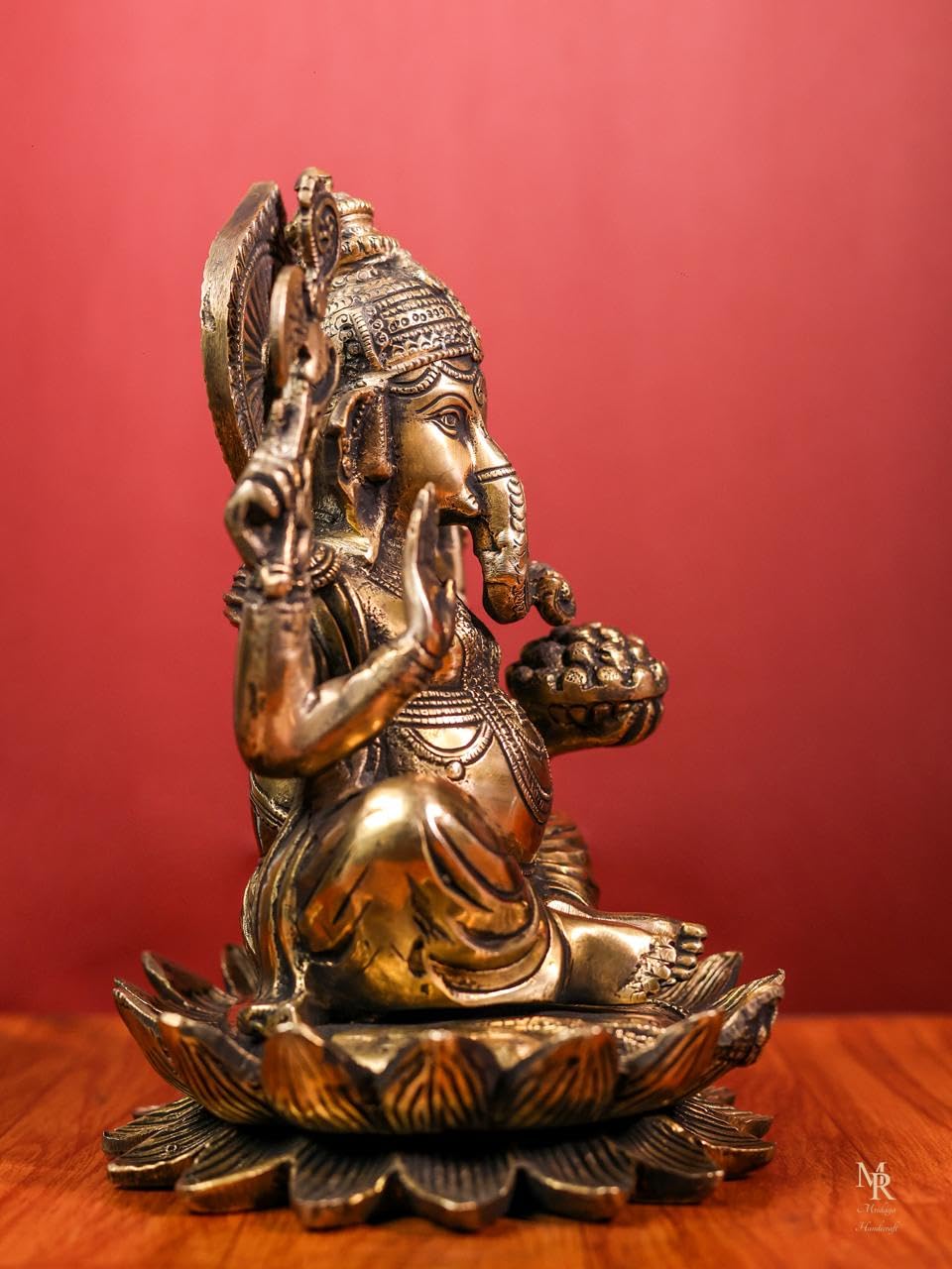 Brass Ganesha Statue With Mosaic, 24 Cm Brass Ganesh Statue, Ganpati Idol, Good Luck Gift For New Beginnings, House Warming Gift